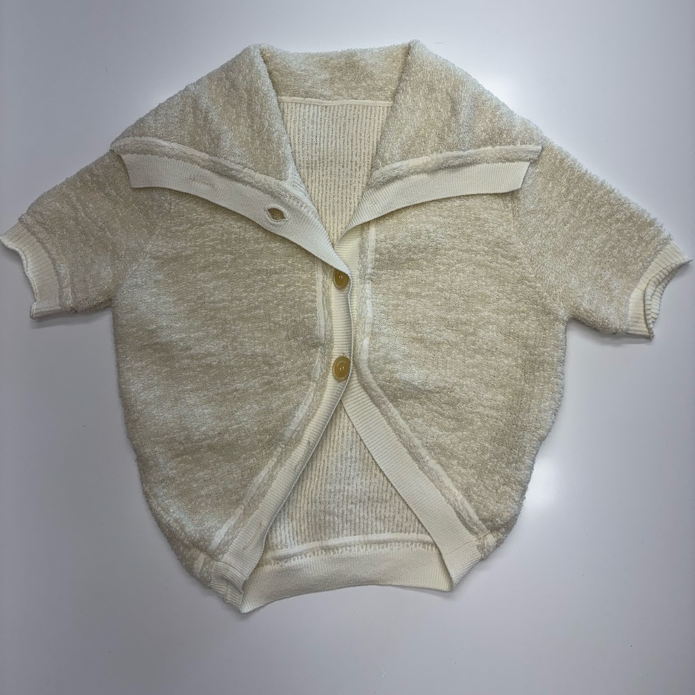 Cream Short Sleeve Women's cropped Sweater - Picture 3 of 7